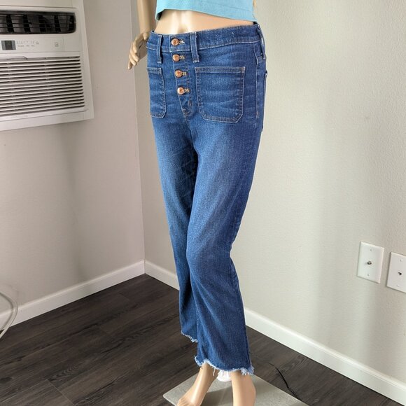 Point Sur Jeans Women's Size 27 Blue 10" Demi-Boot Cropped Button-Fly Raw Hem - Picture 4 of 16